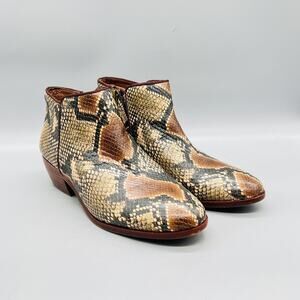 Sam Edelman Boots Womens 7.5 Brown Leather Snake Print Ankle Petty Booties Shoes